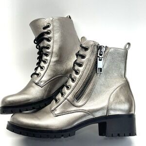 Dolce Vita Metallic Leather Lace‎ Up Zipper Combat Ankle Booties Women's  6.5